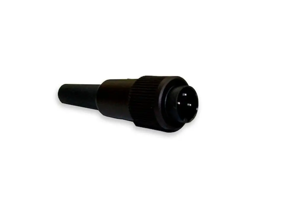 Schwarzer Anschlussstecker mit einem runden Kopf und mehreren Kontakten. Produkt von Roth für Elektro- oder Beleuchtungsanwendungen.